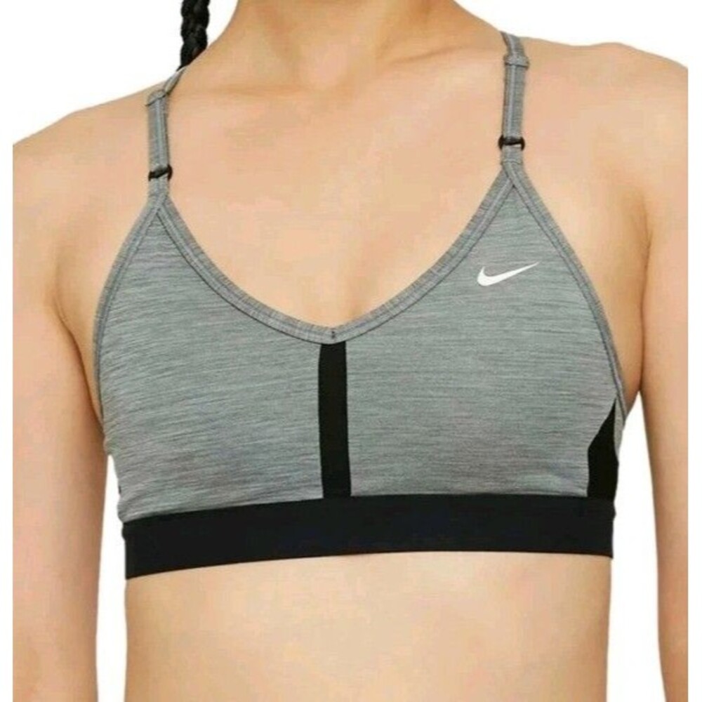 Nike Women's Indy Grey/Black V-Neck Sports Bra (CZ4456-084) Size S *No Padding